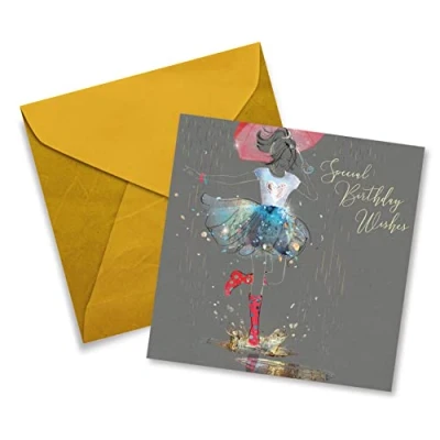 Image of Cherry Orchard Female Special Birthday Wishes Card Girl In The Rain