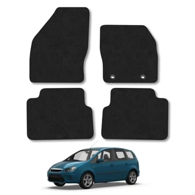 Image of Car Mats Compatible with Ford C Max (2003 2011) Tailored Fit Black Carpet Floor Set Accessory Custom 4 Pieces Anti Slip Backing &amp; Binding Trim Edge