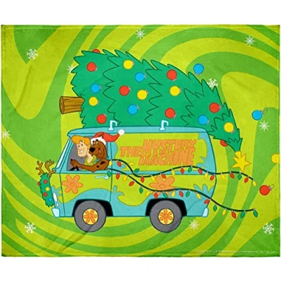 Image of INTIMO Scooby Doo The Mystery Machine Haulin&#039; A Christmas Tree Silk Touch Throw Blanket