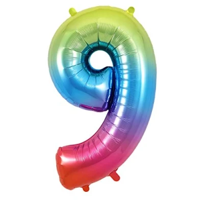 Image of Oaktree UK 34&quot; Number 9 Rainbow Foil Balloon