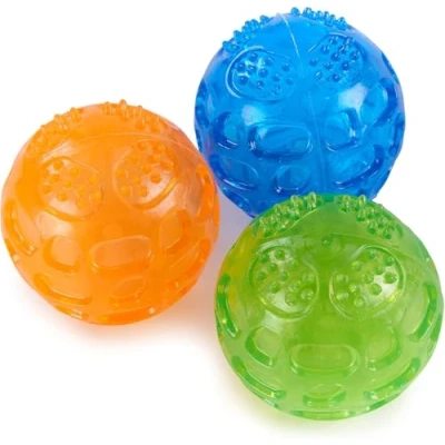 Image of PETTOM Dog Ball Squeaky Toy, Small Chew Toys Balls Waterproof Floating Bouncy Rubber with Sound for Training Swimming, 3 Packs (Orange,Blue,Green)