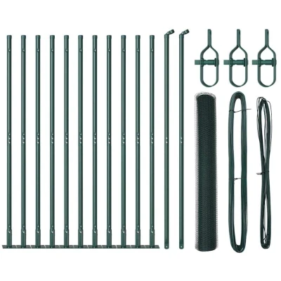 Image of vidaXL Fencing Set of 2 Green Galvanized Steel, PVC 25 x 1.2 m