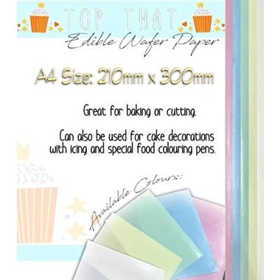 Image of Top That 50 x Coloured Selection of Edible Wafer Paper A4 Sized Sheets in 5 colours 10 Pink, Blue, Green, yellow and White