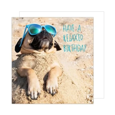 Image of Edition Seidel Premium Square Birthday Card with Envelope Happy Billet for Wife Man Beach Dog Pug Relax (GQ293 SW024)