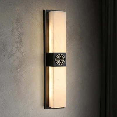 Image of TRIVIDHA Natural Marble Wall Light Linear Alabaster Sconces Lighting Square Black Brass With LED Dimming Sconce For Bedroom Living Room Dining Hallway