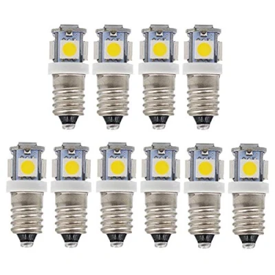 Image of GutReise 10pcs E10 3V Warm White LED Bulbs Light Lamps 5SMD 0.5W 40Lm (3V, White)