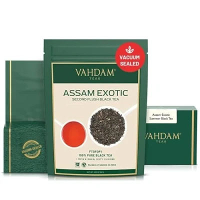 Image of VAHDAM, Assam Black Tea Leaves with Golden Tips (100g, 50+ Cups) Strong, Malty &amp; Rich Exotic Loose Leaf Pure Unblended Single Origin Vacuum Sealed