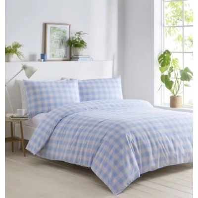 Image of Gingham Duvet Sets Check Bedding Quilt Cover Pillow Cases (Blue, King)