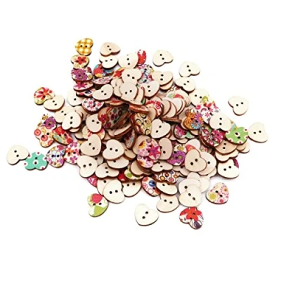 Image of NAMVO 200pcs Multicolored Heart Shaped Wooden Buttons Sewing Craft Scrapbooking