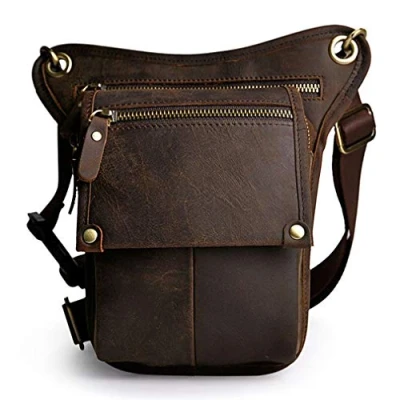 Image of Xieben Leather Drop Leg Bag for Men Women Motorcycle Bike Riding Cycling Multi Purpose Thigh Waist Fanny Pack Travel Hiking Sports Camping Pouch Deep Brown