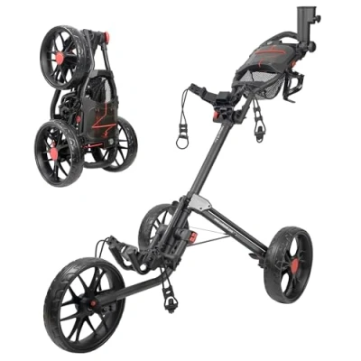 Image of CaddyTek Unisex V2 Deluxe Quad Fold Golf Push Cart, CaddyLite 15.3 Version 2 Black, Black