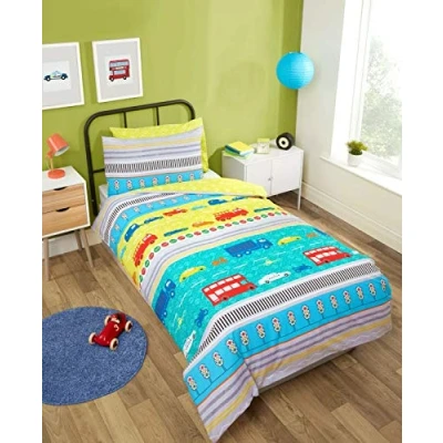 Image of Cars Transport Vehicles Lorries Truck Planes Trains Boys Kids Children’s Duvet Cover Bedding Set Single Toddler (Toddler)