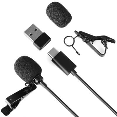 Image of Daffodil USB C Lavalier Microphone Omnidirectional MCP150 Lapel Mic Clip Dynamic Professional Recorder for Smartphone Tablet Android Laptop Podcast Vlog Mobile Set with Adapter [Black]