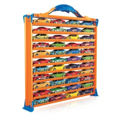 Image of Hot Wheels Rack N&#039; Track Cars &amp; Toys Organizer Storage with 44 Compartments IMPROVED Toy Display Case, Multi Coloured, are not included. (HWCC9B)