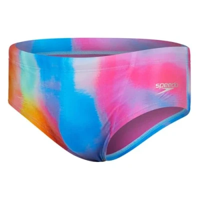 Image of Speedo Men&#039;s 13.5cm Club Training Allover Brief Swim Trunks Swimmers Blue Pink