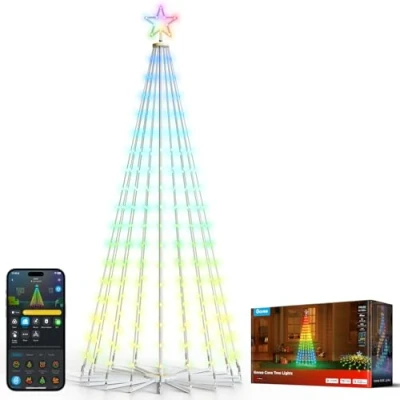 Image of Govee Christmas Cone Tree Lights, 1.82m 316 LEDs RGBIC String Lights with Smart App Control, 82+ Scene Modes, IP67 Waterproof Holiday Decor for Halloween &amp; Christmas, Music Sync, White