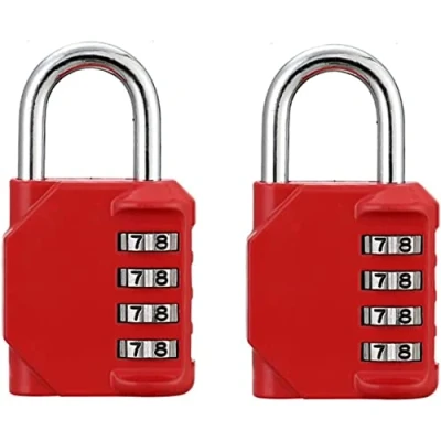 Image of Juliyeh 2 Pcs 4 Digit Combination Padlock School Lock for Gym, Sports Locker, Fence, Toolbox, Red