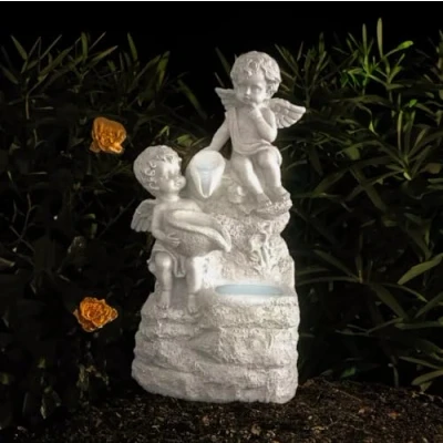 Image of Garden Mile Fairy Cherub Ornaments Water Fountain Solar Powered Lighting Stone Effect Resin Figurine Light up Statue Outdoor Indoor Patio Pond (Cherub fountain)