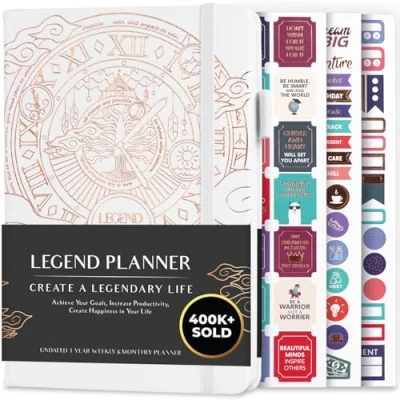 Image of Legend Planner Weekly &amp; Monthly Life to Hit Your Goals Live Happier. Organizer Notebook Productivity Journal. A5 (White)