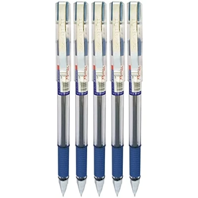 Image of Montex BLUE Ballpoint Pens, MegaTop, 0.7mm Fine Point, Pack of 5, Smooth Writing, ZOFAX Black Ball Pen