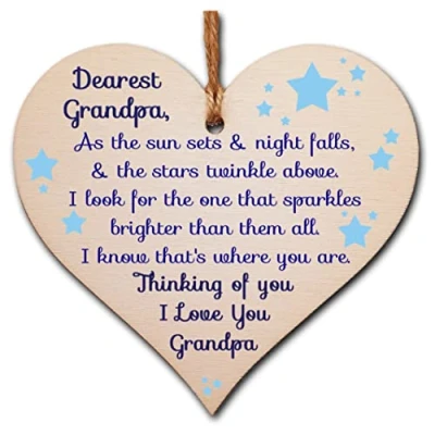 Image of Handmade Wooden Hanging Heart Plaque Gift to remember Grandpa Loving Thoughtful Remembrance Keepsake