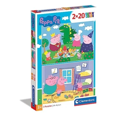 Image of Clementoni 24778, Peppa Pig Supercolor Puzzle for Children 2 x 20 Pieces, Ages 3 Years Plus