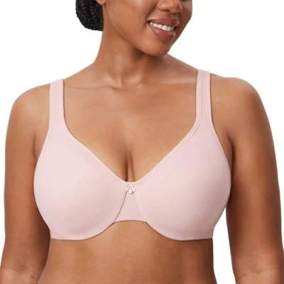 Image of Delimira Women&#039;s Minimiser Bra Plus Size Underwired Full Cup Non Padded Seamless Support T Shirt Gentle Rose 42G