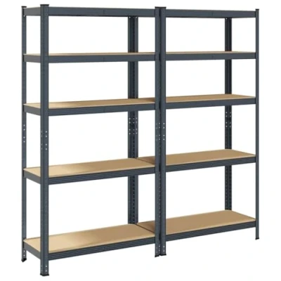 Image of vidaXL 5 layer industrial storage shelves dual rack adjustable shelving for garage/office/home (anthracite steel &amp; engineered wood 90x40x180 cm)