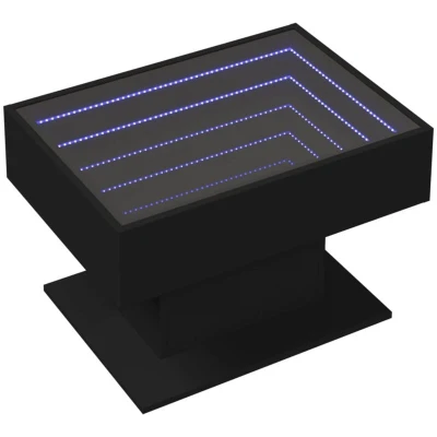 Image of vidaXL Black Engineered Wood Coffee Table with RGB LED/Infinity Mirror Modern End Table/Couch for Living Room/Bedroom 70 x 50 45 cm