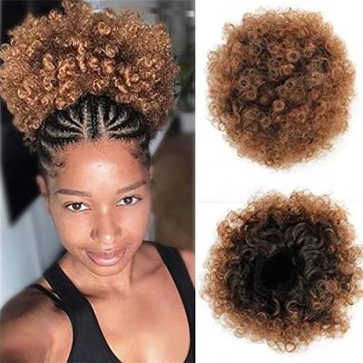 Image of Afro Puff Drawstring Ponytail Curly Bun Extensions Short Kinky Hairpieces Updo hair for Black Women (T30)