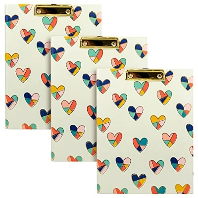 Image of Pukka Pad, Fashion A4 Padfolio Clipboard Includes Refill Pad and Inner Pocket Hearts, Pack of 3