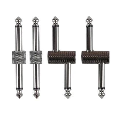 Image of Rayzm Guitar Pedal Patch Connector, 6.35mm (1/4&quot;) Effect to Coupler, Male Plug Adaptor for Pedalboard Instead of Cable, Pack 4 (2 Straight &amp; 2 Z Type)