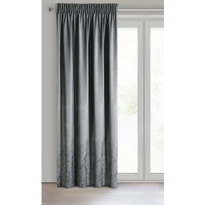 Image of Eurofirany MIRELA Velvet Curtain, Curtain with Ruffle Tape, 1 Piece, Golden Pattern, Blackout, Glamour, Elegant for Living Room, Bedroom, 140 x 270 cm, Dark Grey