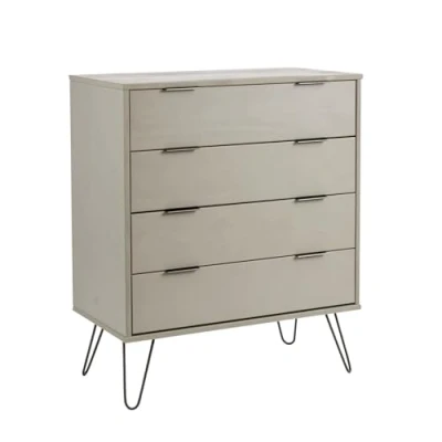 Image of Home Source Acadia Chest Cabinet Organiser Industrial Wooden Bedroom Storage Unit, Pine, Grey, 4 Drawer