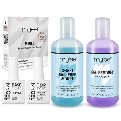 Image of MYGEL Top &amp; Base With Mylee Prep Wipe Remover UV LED Nail Gel Polish Kit Soak Off