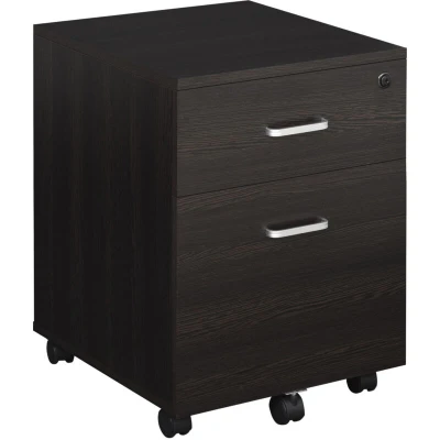 Image of Vinsetto 2 Drawer Locking Office Filing Cabinet w/ 5 Wheels Rolling Storage Hanging Legal Letter Files Cupboard Home Organisation Black Wood Grain