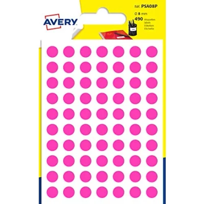 Image of Avery 490 Circle Stickers, 8mm Diameter, Pink Small Round Dot Adhesive Labels