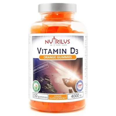 Image of Vitamin D3 4000 IU 150 Natural Orange Gummies High Strength 100mcg GMO Free Immune System Muscles Bones Teeth