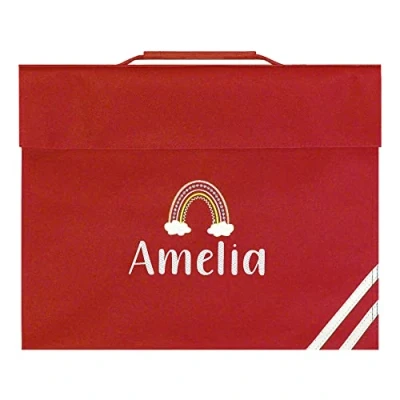 Image of TeddyTs Personalised Boho Rainbow Name School Book Bag (Red), 36cm x 30cm