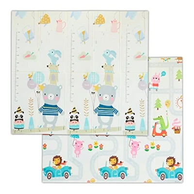 Image of Foldable Play Mat with Two sided Motif for Children, Pollutant Free, Washable, 195x175 cm, xpe Foam, Colourful Relaxdays