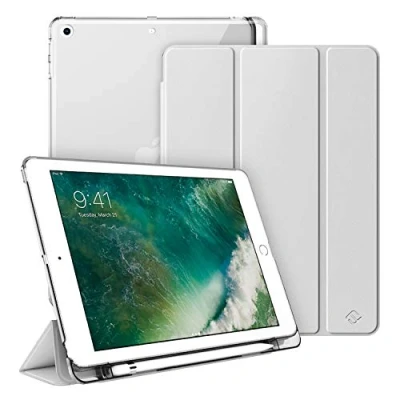 Image of FINTIE Case Compatible with iPad 6th Generation (2018) / 5th (2017) 9.7 inch, Slim Cover Frosted Back w/Pencil Holder, Support Auto Wake/Sleep, Silver