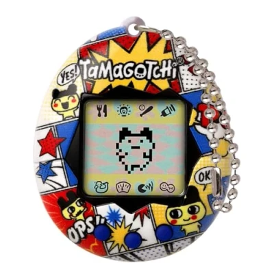 Image of TAMAGOTCHI Bandai Original Comic Strip Shell Cyber Pet 90s Adults and Kids Toy with Chain Retro Virtual Pets are Great Boys Girls Toys or Gifts for Ages 8+