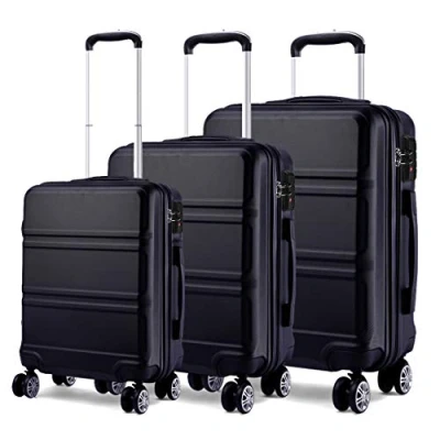 Image of Kono Luggage Sets of 3 Piece Lightweight 4 Spinner Wheels Hard Shell Trolley Case 20&quot;/24&quot;/28&quot; (Black Set)