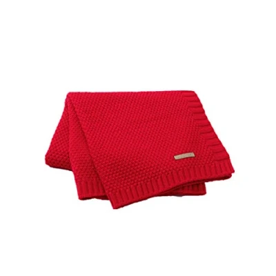 Image of Odot Baby Soft Knit Pure Blanket for Boys and Girls, Toddler Warm Swaddle Sleeping Square Throw Blankets Knitted Unisex Patterns Pram Cot Bed Textured Sleep (80x100cm,Red)