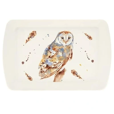 Image of Lesser &amp; Pavey Country Life Collection Owl Design Small Snack Tray White 23 x 15.5 3cm Single Item LP48565