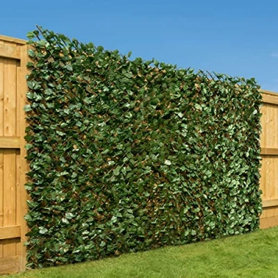 Image of CHRISTOW Expanding Artificial Trellis Fake Ivy Leaf Hedge Garden Privacy Screening 1m x 2m (4 Pack)