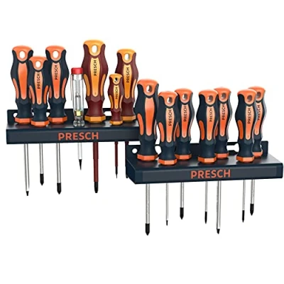 Image of Presch Screwdriver Set 14 pcs Magnetic with Phillips, Pozidrive, VDE Screwdrivers, Voltage Tester and Holder Screw Driver Kit