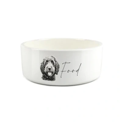 Image of Cockapoo Pet Bowl Black &amp; White Portrait Large Ceramic Food Dish For Dogs