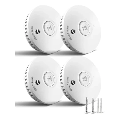 Image of Ruan White 10 year battery Photoelectric Smoke Alarm Easy installation Detector with Silence Button Conforms to EN14604 Standard 4 Pack