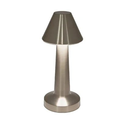 Image of Global Gizmos 66369 LED Table Lamp/USB Rechargeable Bedside Lamp/Warm White Light/Touch Operated Dimming/Silver Colour / 20cm x 9cm